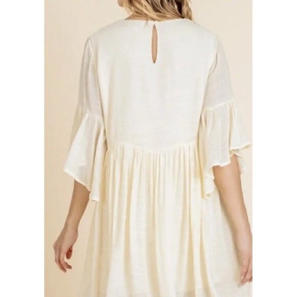Umgee USA Cream Floral‎ Embroidered Ruffle Sleeve Boho Dress Womens Small New - Picture 4 of 14